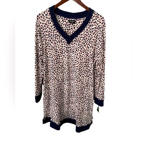 Kate Spade Women’s Sweater Knit V-Neck PJ Sleepshirt Nightgown Leopard Spot S - Picture 1 of 8